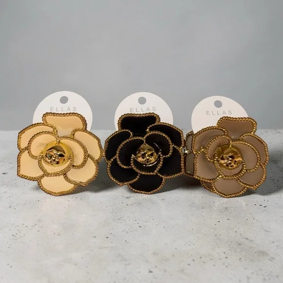 Gold-Trimmed Flower Hair Clips (SET of 3) - Picture 1 of 6